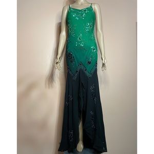 Elegant black and green beaded dress